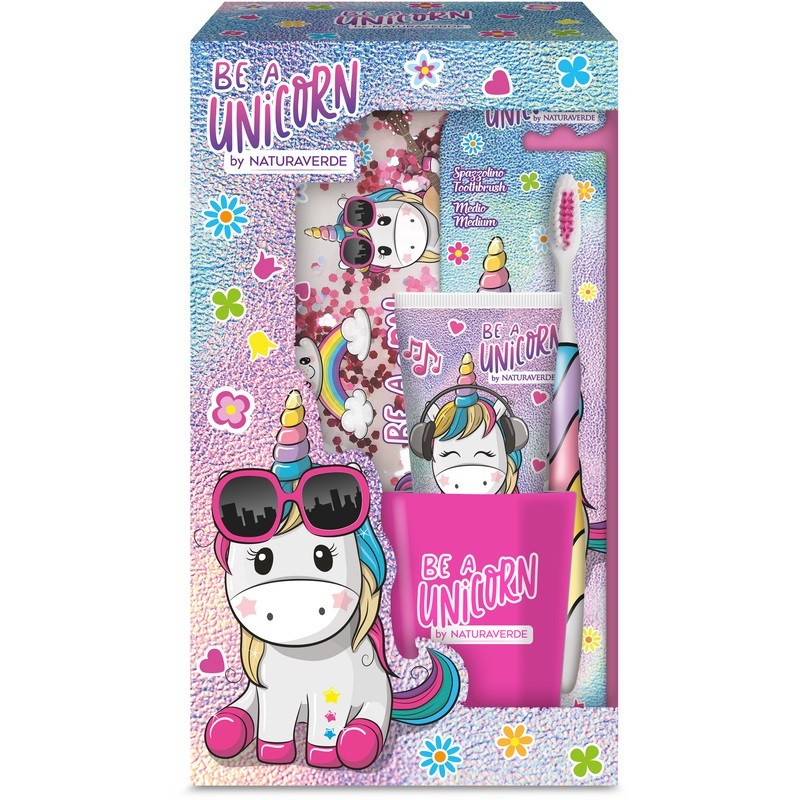 Be a unicorn by naturaverde gift set pon pon eau de toilette natural spray 50ml + lip balm + portachiavi con pon pon
