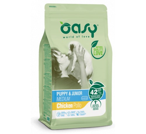 Oasy Cane Lifestage Puppy&amp;Junior Medium Pollo 3 Kg New Pack