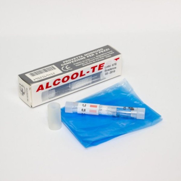 Test per la rilevazione di alcool nell aspirato monouso tolleranza metrologica 5% senza dicromato di potassio range a 4 livelli 0,0-0,2/ 0,5/0,8/1,2 g/l