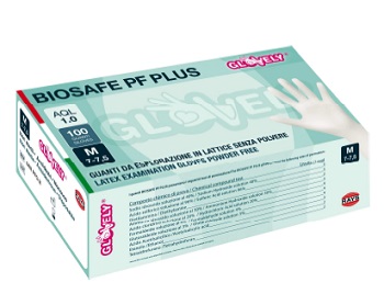 Guanto in lattice senza polvere ambidestro forma anatomica colsino elastico rinforzato antiarrotolamento biosafe pf plus bianco misura small 100 pezzi