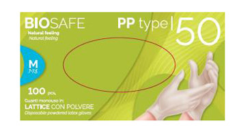 Guanto in lattice con polvere ambidestro forma anatomica superficie liscia polsino elastico rinforzato antiarrotolamento biosafe plus bianco misura extra large 100 pezzi