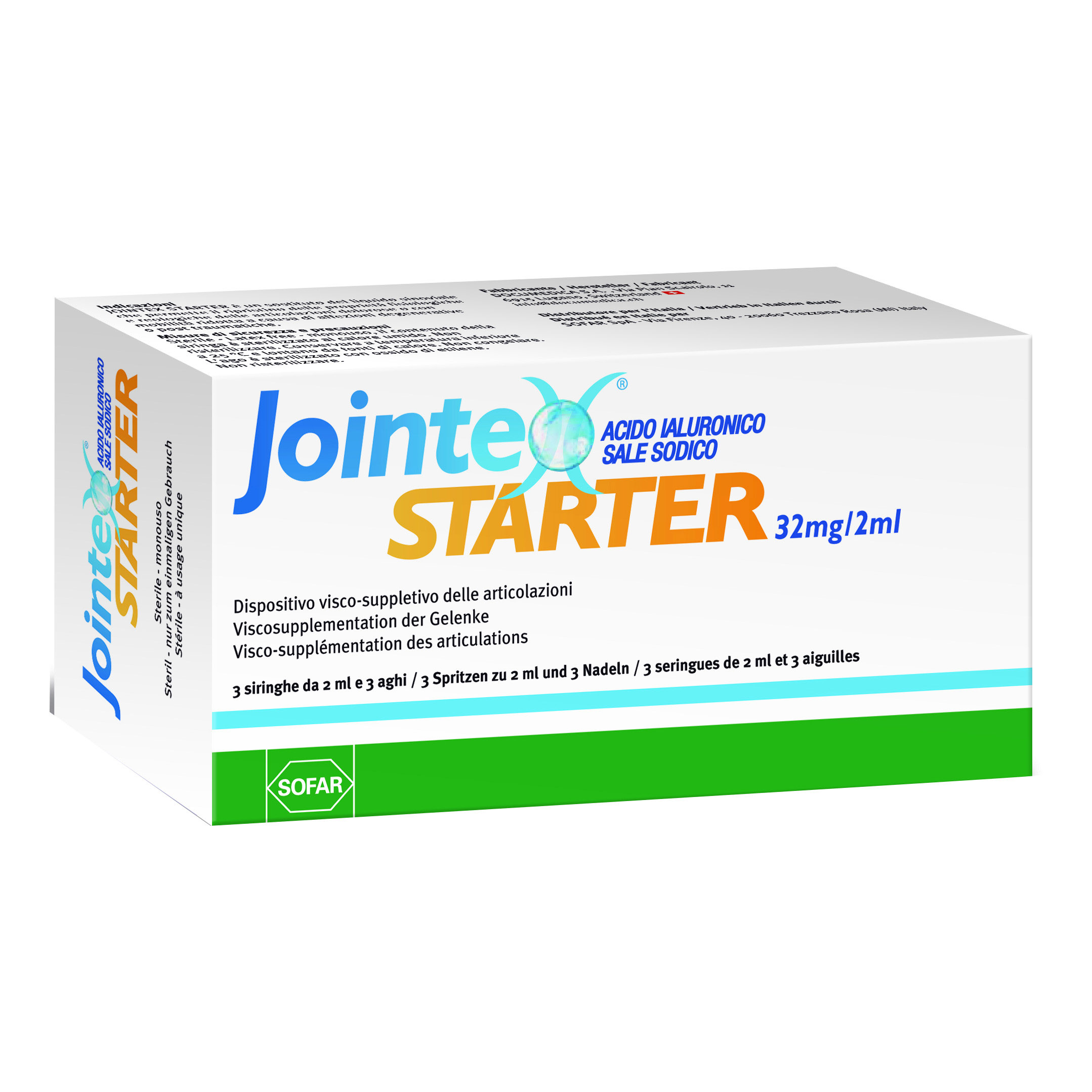 Siringa intra-articolare jointex starter acido ialuronico 32mg/2ml 2 ml 3 pezzi