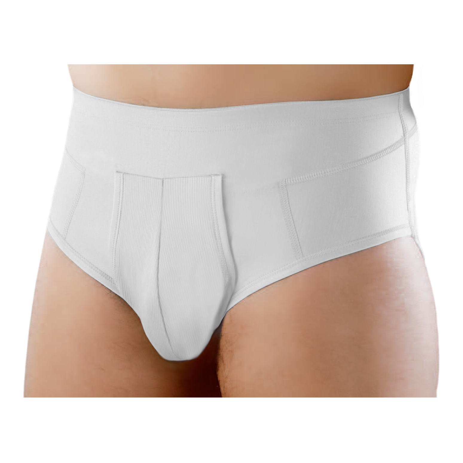 Orione 515 cintoslip erniario uomo aperto con pelotte in cotone bianco 2