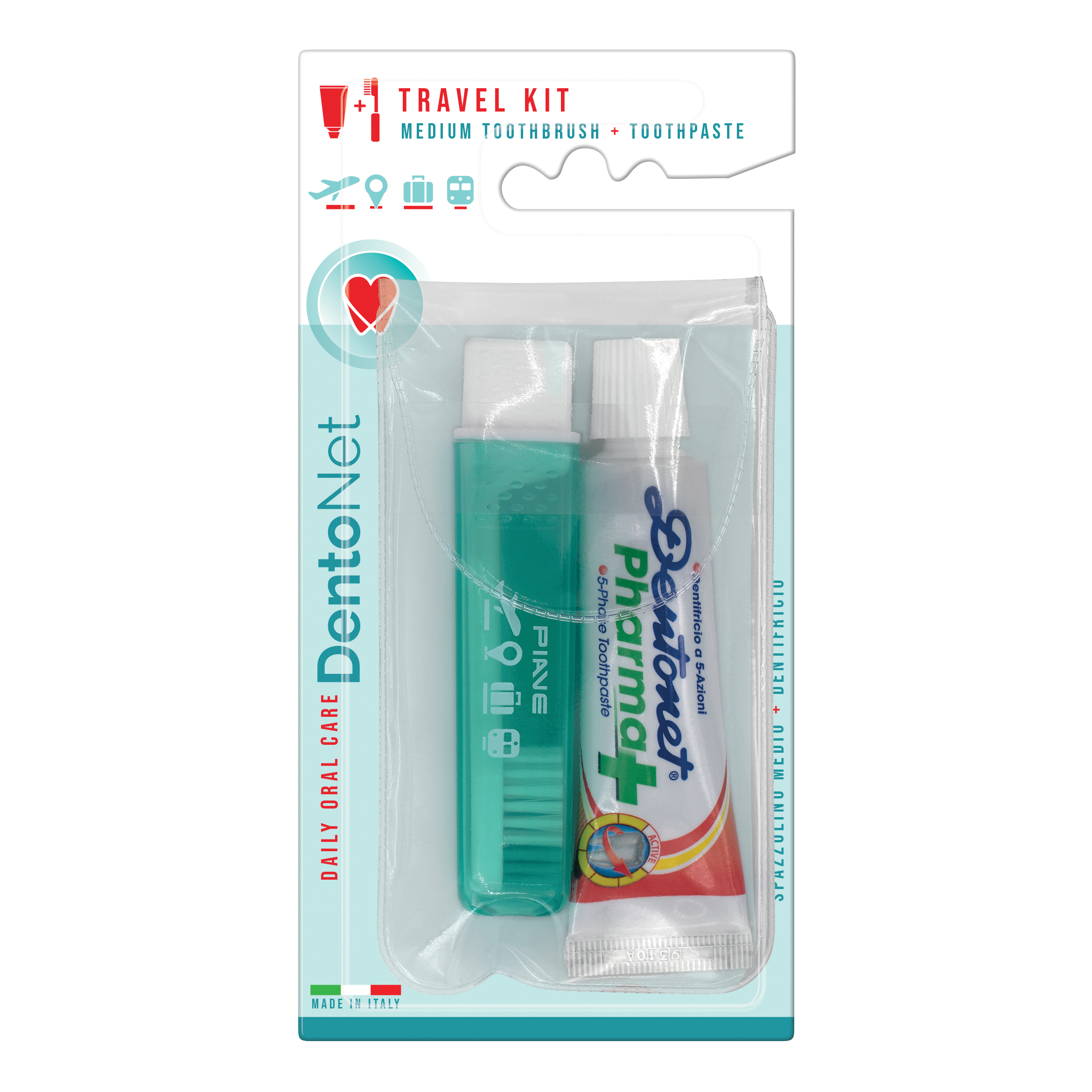 Dentonet viaggio spazzolino medio + dentifricio 25 ml