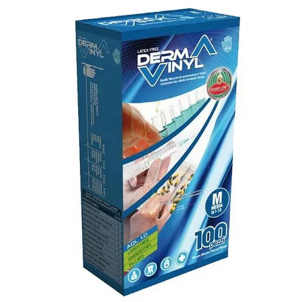 Guanto da esaminazione monouso non sterile in vinile senza polvere dermavinyl powder free taglia medium misura 7-7,5 100 pezzi