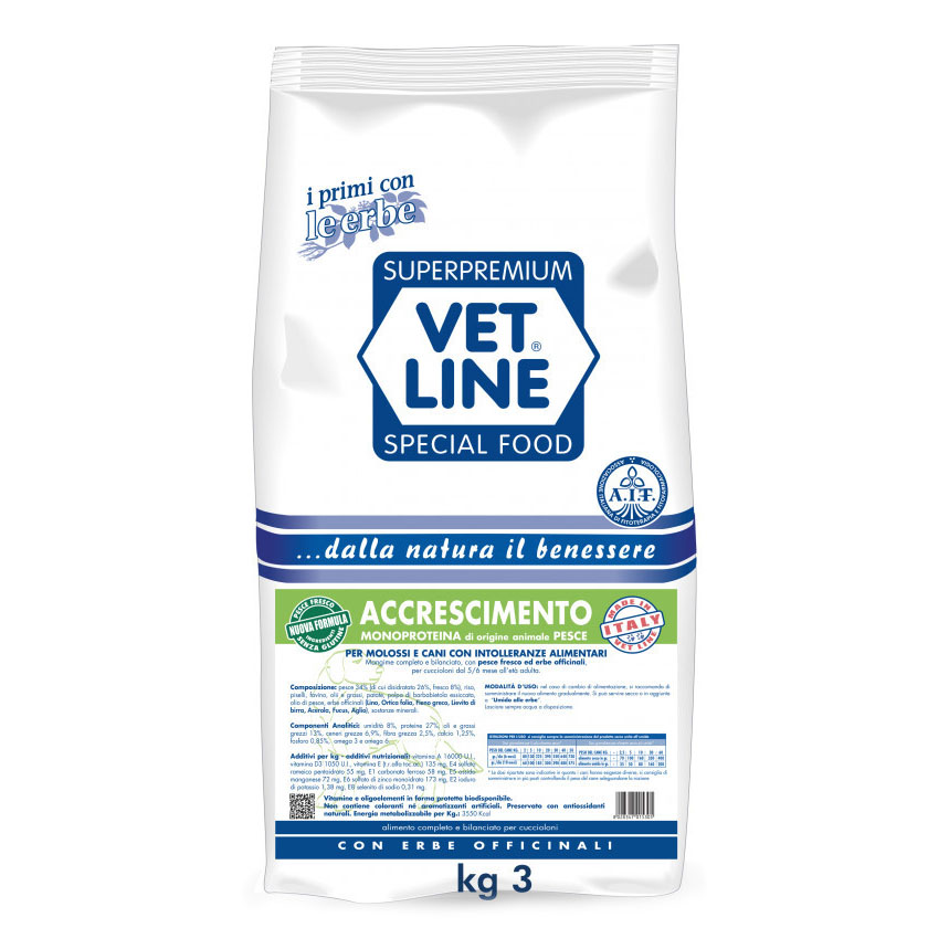 Vetline Cane Accrescimento Monoproteico Pesce Molossi 3 Kg