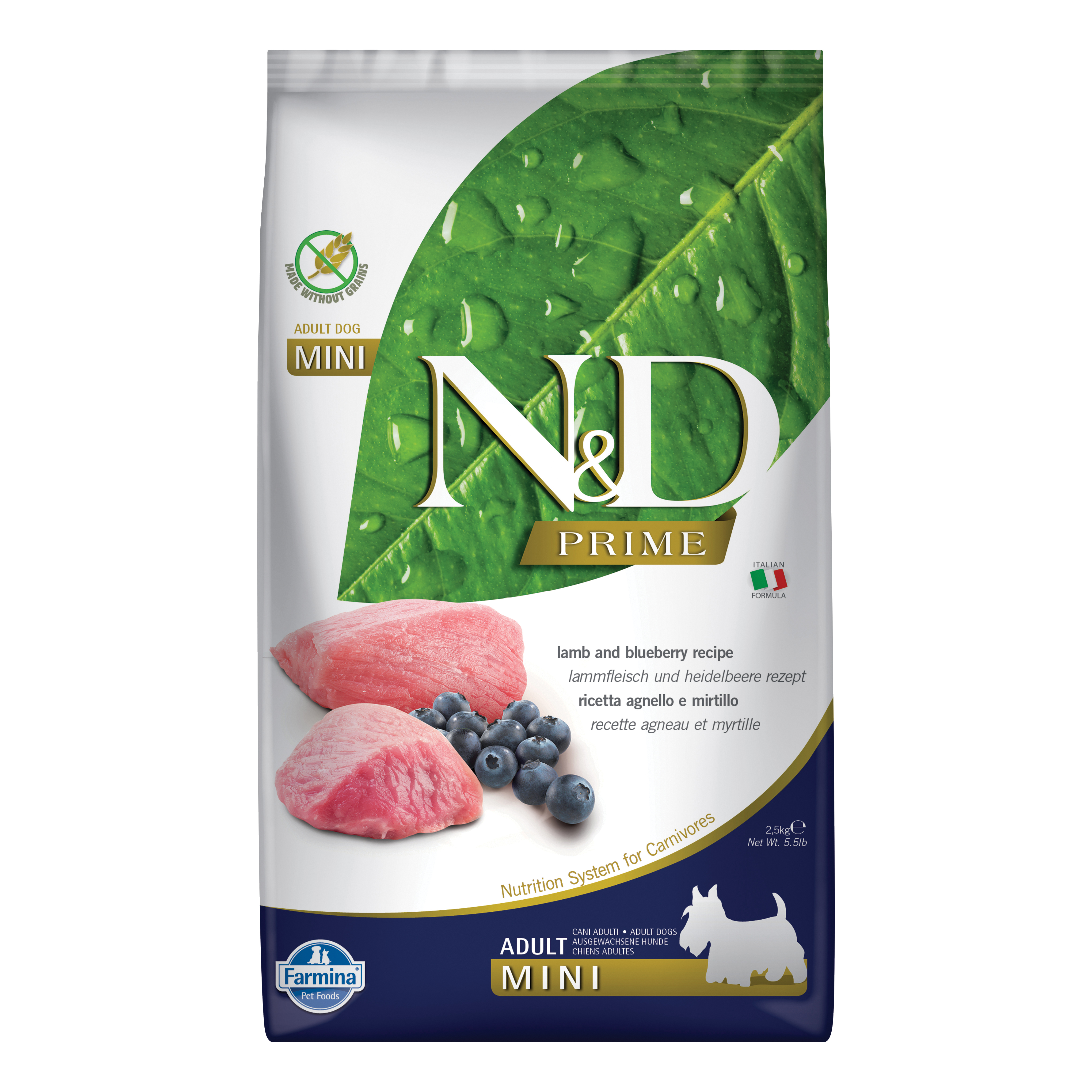 N&amp;d dog agnello e mirtillo adult mini 2,5 kg nuovo sacco apri e chiudi