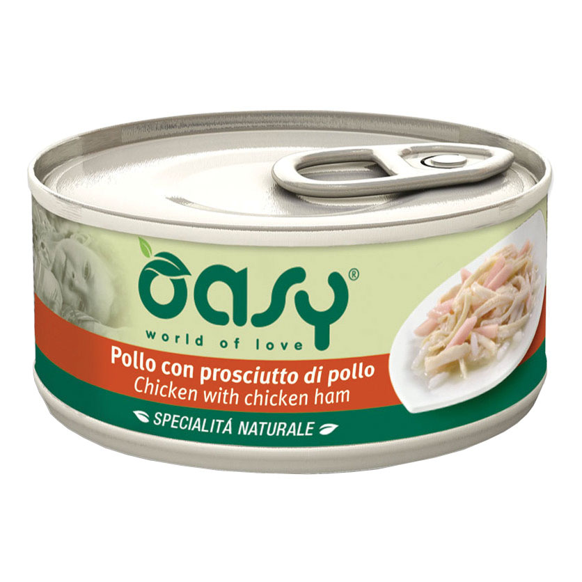 Oasy Gatto Specialita' Naturali In Lattina Adulto Pollo &amp; Prosciutto 70 Gr
