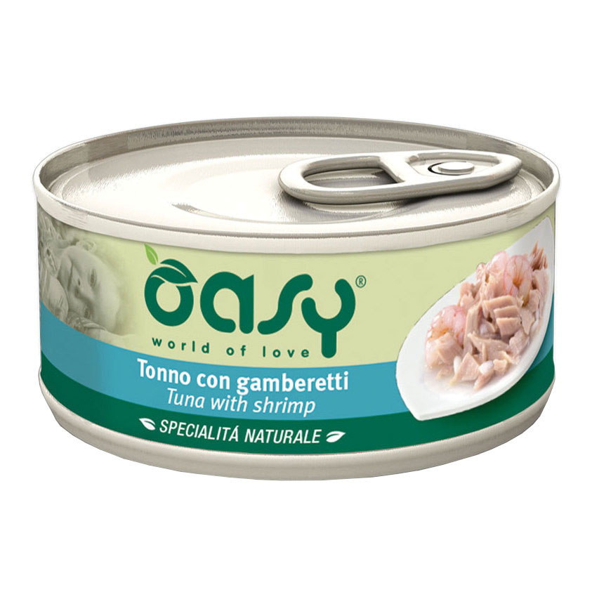 Oasy Gatto Specialita' Naturali In Lattina Adulto Tonno &amp; Gamberetti 70 Gr