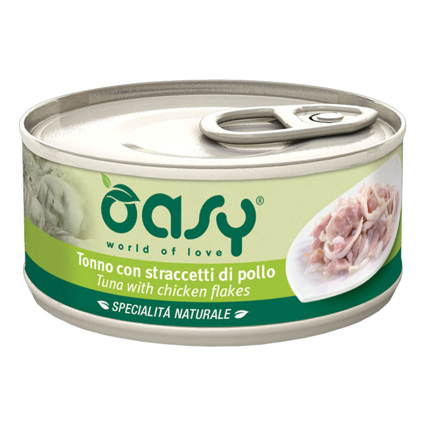 Oasy Gatto Specialita' Naturali In Lattina Adulto Tonno &amp; Straccetti Di Pollo 70 Gr