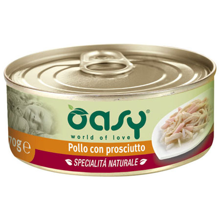 Oasy Gatto Specialita' Naturali In Lattina Adulto Pollo &amp; Prosciutto 150 Gr