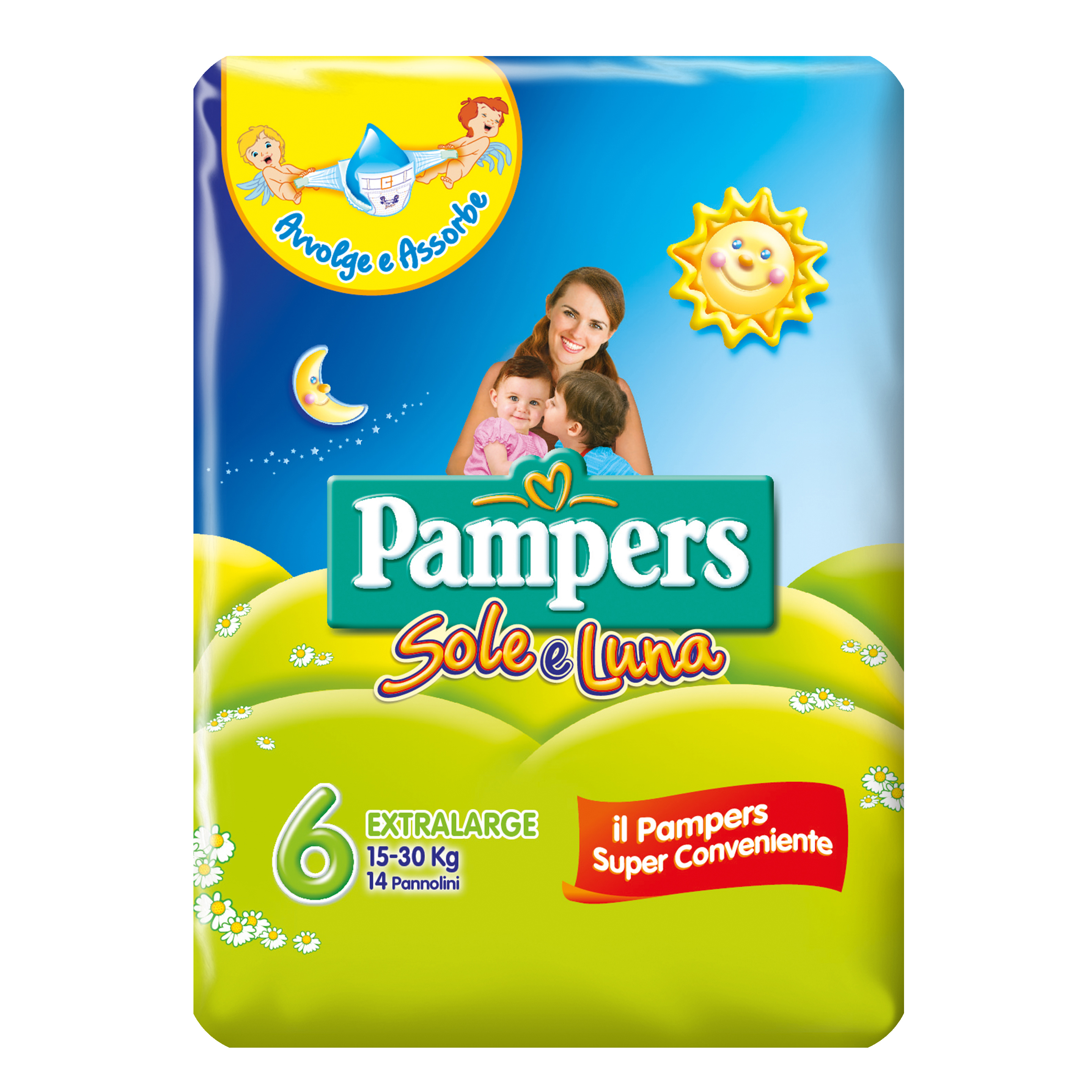 Pannolino per bambino pampers sole &amp; luna flash xl 14 pezzi