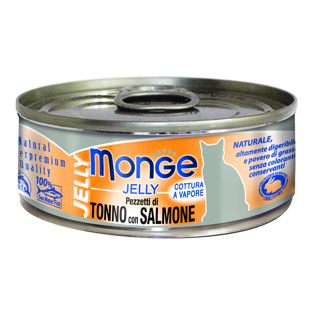 Monge Gatto Jelly Lattina Adulto Pezzetti Di Tonno Bonito &amp; Salmone 80 Gr