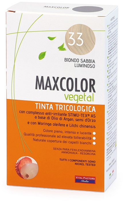 Maxcolor vegetal tinta tricologica 33 biondo sabbia luminoso 140 ml