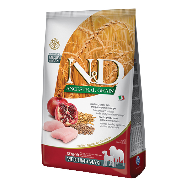 N&amp;d ancestral cereals canine pollo &amp; melograno senior medium/maxi 12 kg