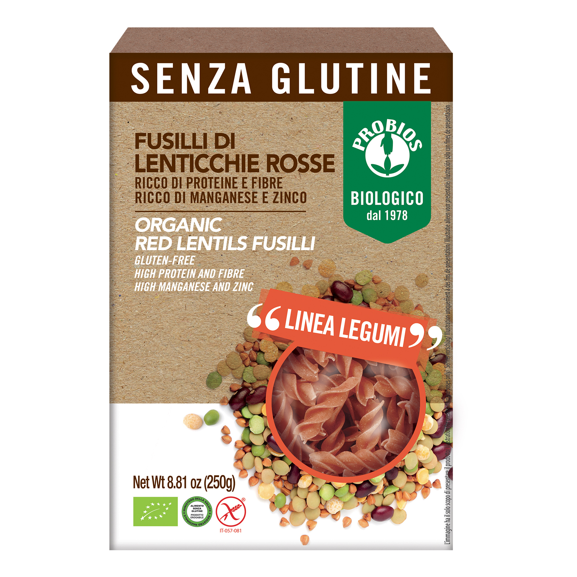 Probios 100% fusilli lenticchie rosse 250g
