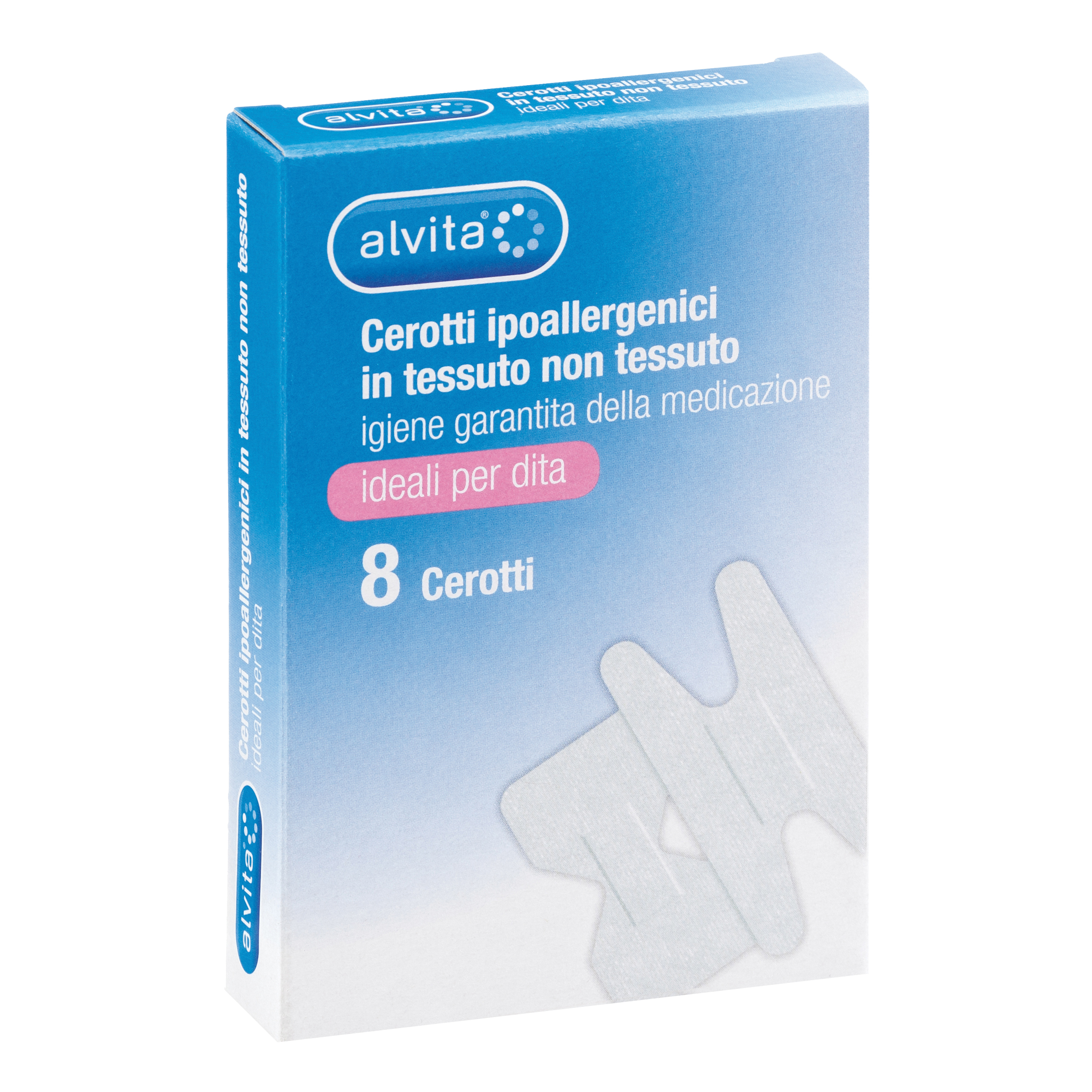 Alvita cerotto in tessuto non tessuto estensibile bianco con tampone antisettico dita