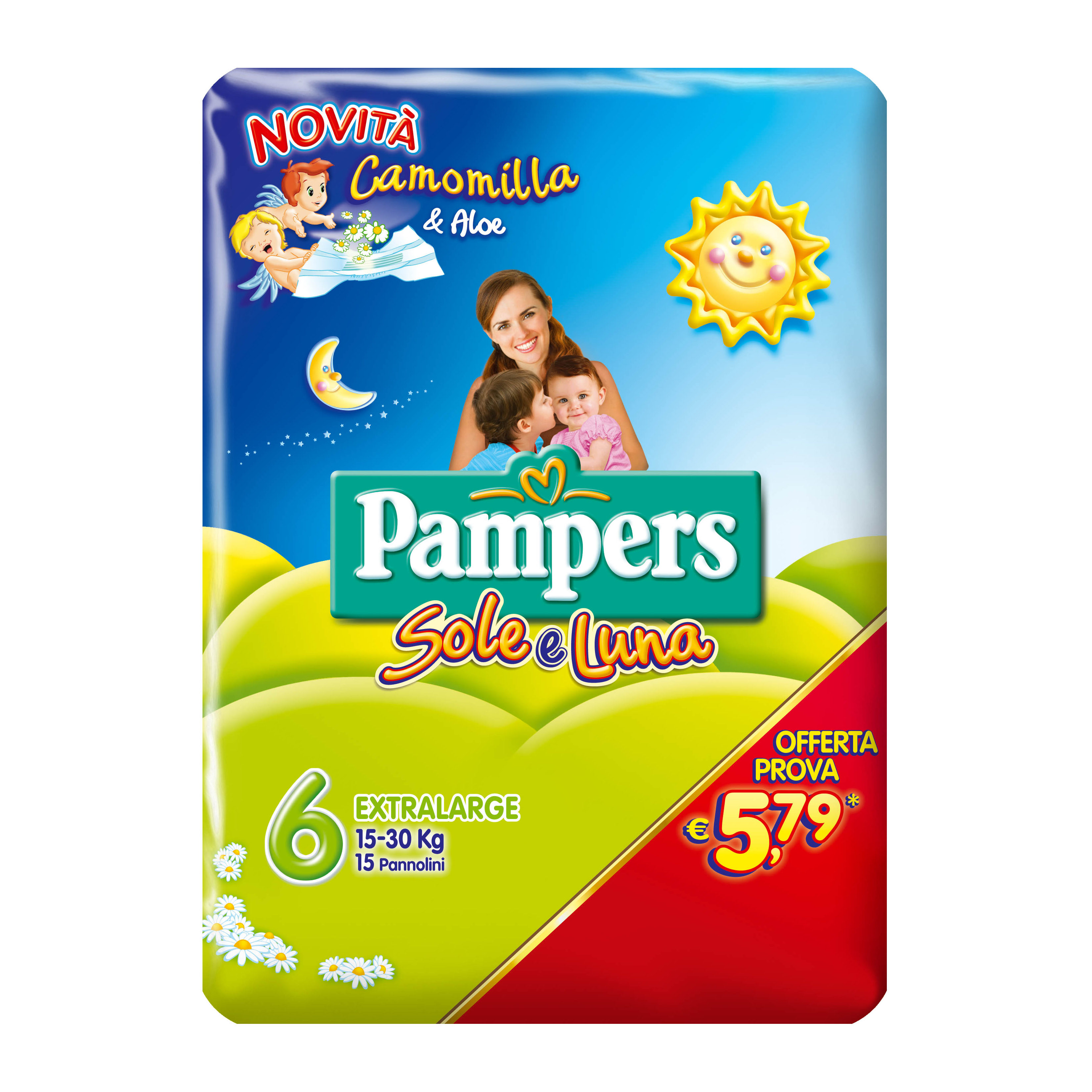 Pampers sole luna extralarge 15 pezzi
