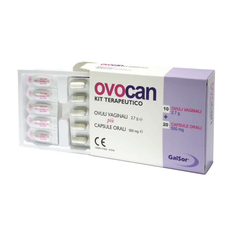 Ovocan kit 10 ovuli vaginali 2,7 g + 20 capsule orali 500 mg