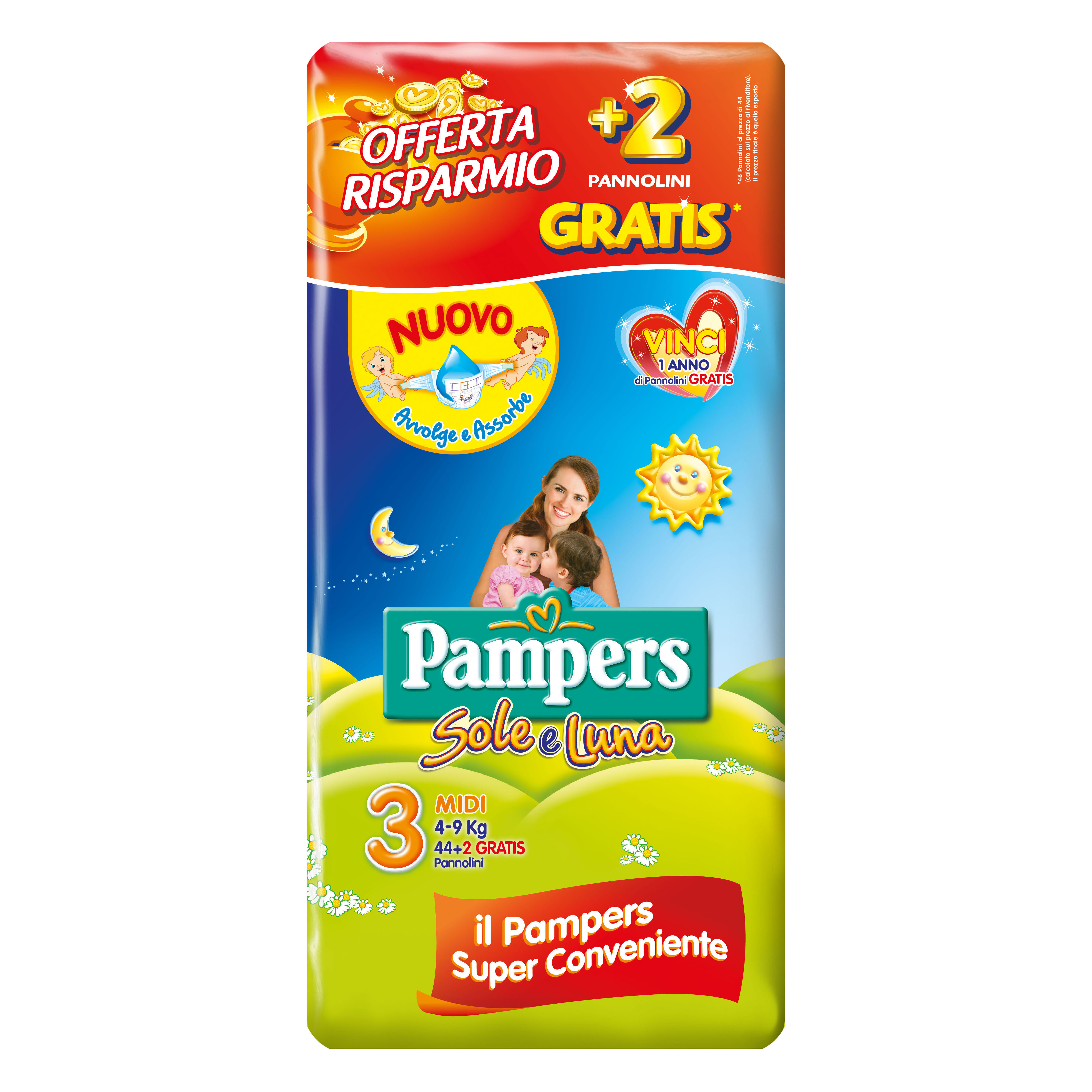 Pampers Solel Midi 44+2pezzi 9494