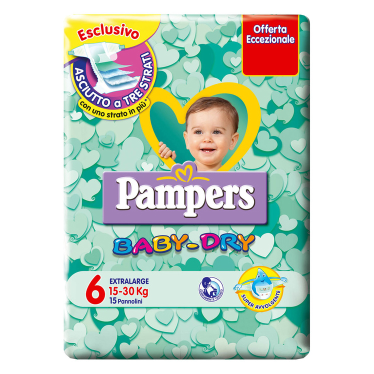 Pampers baby dry downcount extralarge 15 pezzi