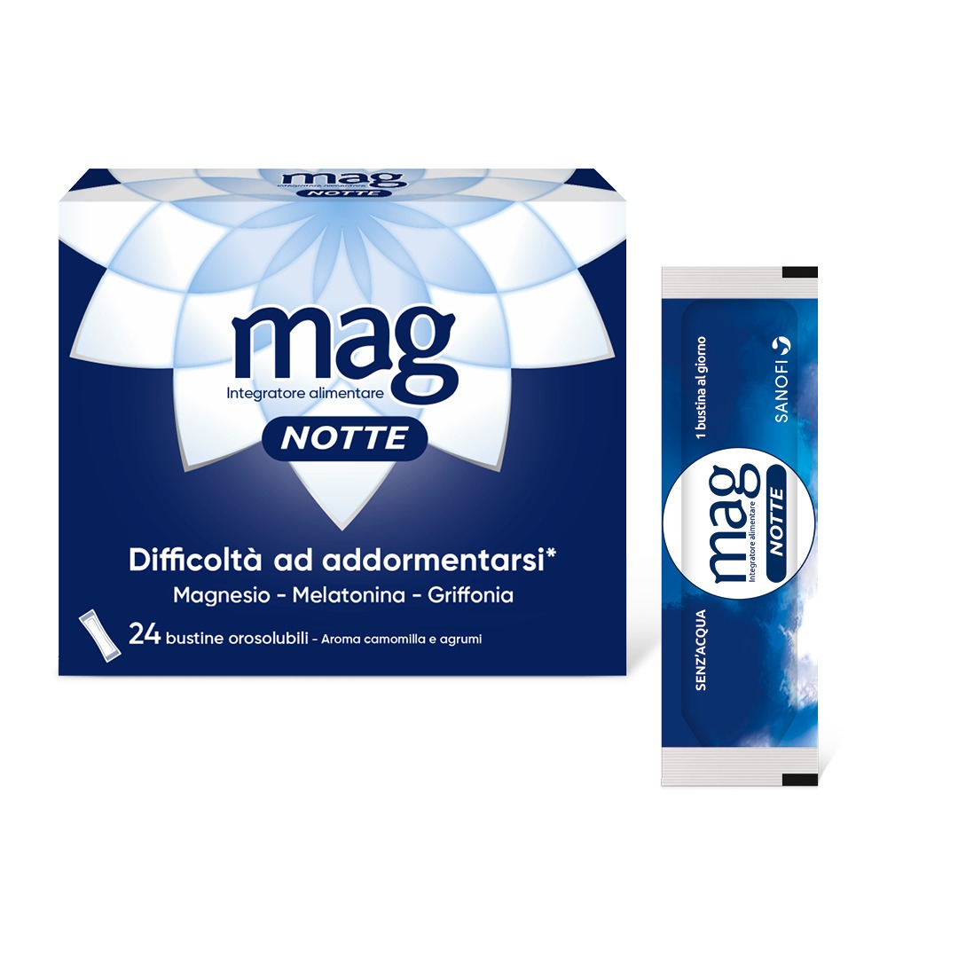 Mag Notte Integratore Per Rilassamento e Sonno Con Magnesio 24 Bustine Gusto Agrumi e Camomilla