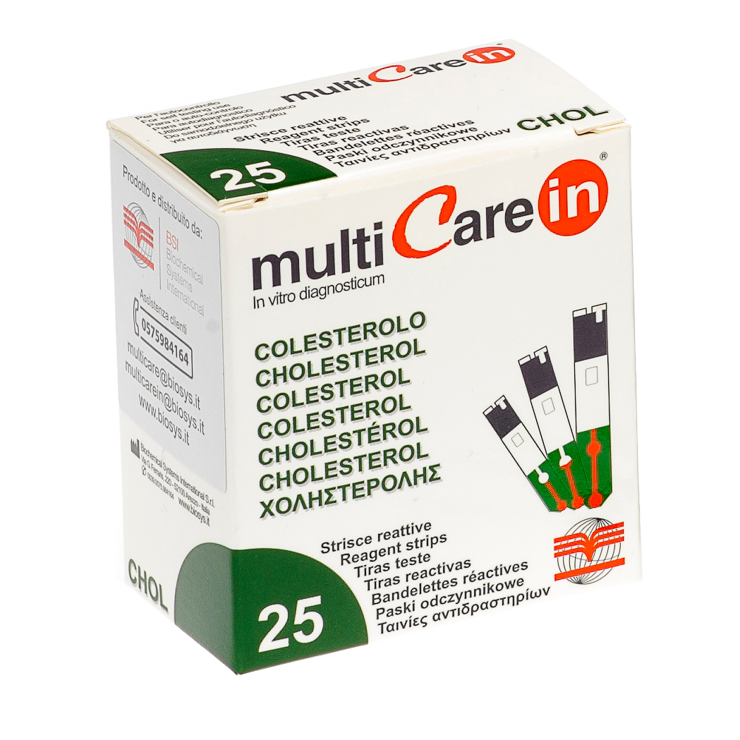 Test colesterolemia multicare in colesterolo in strisce con aspirazione capillare 25 pezzi