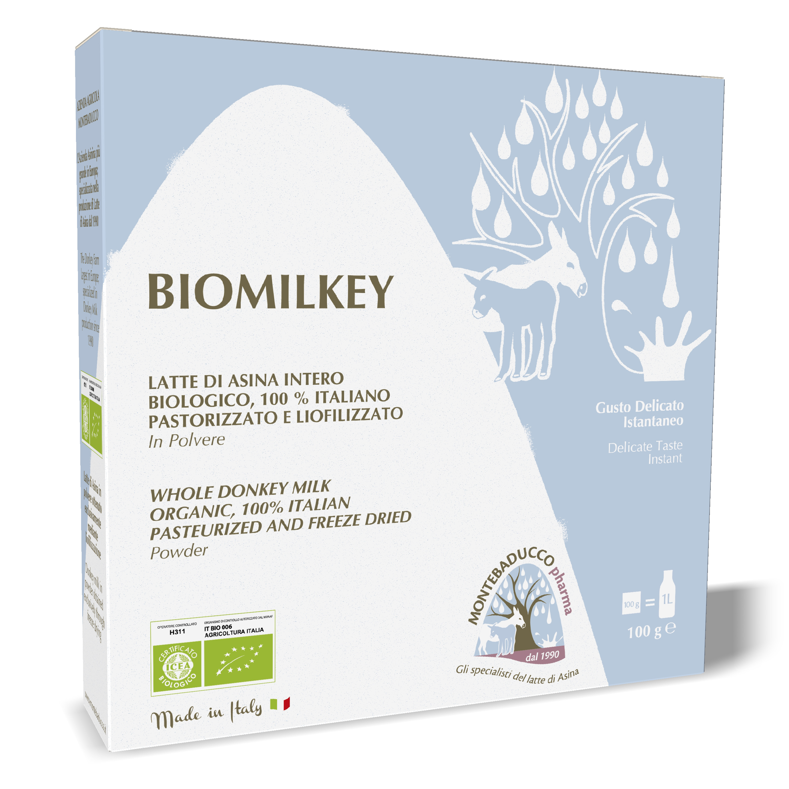 Biomilkey latte di asina pastorizzato e liofilizzato biologico 100% italiano 100 g