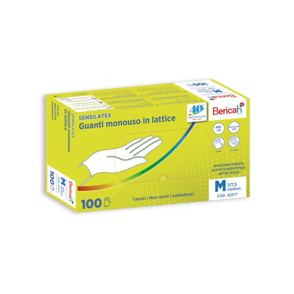 Guanto monouso sensilatex in lattice talcato aql 1,0 taglia m 100 pezzi