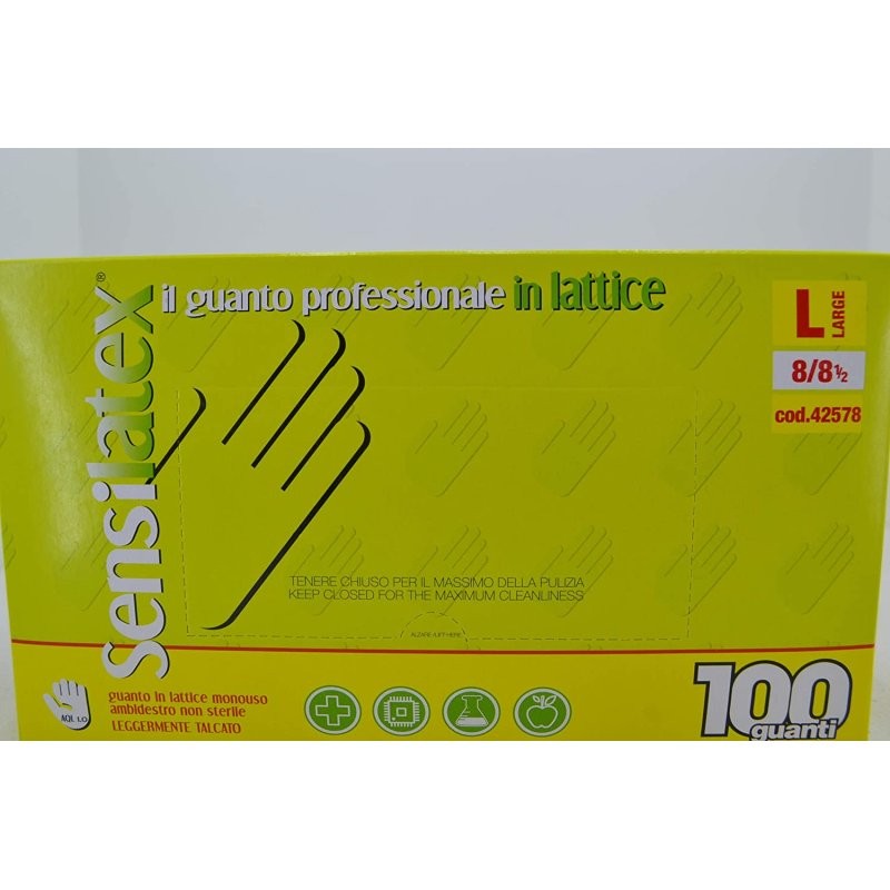 Guanto monouso sensilatex in lattice talcato aql 1,0 taglia l 100 pezzi