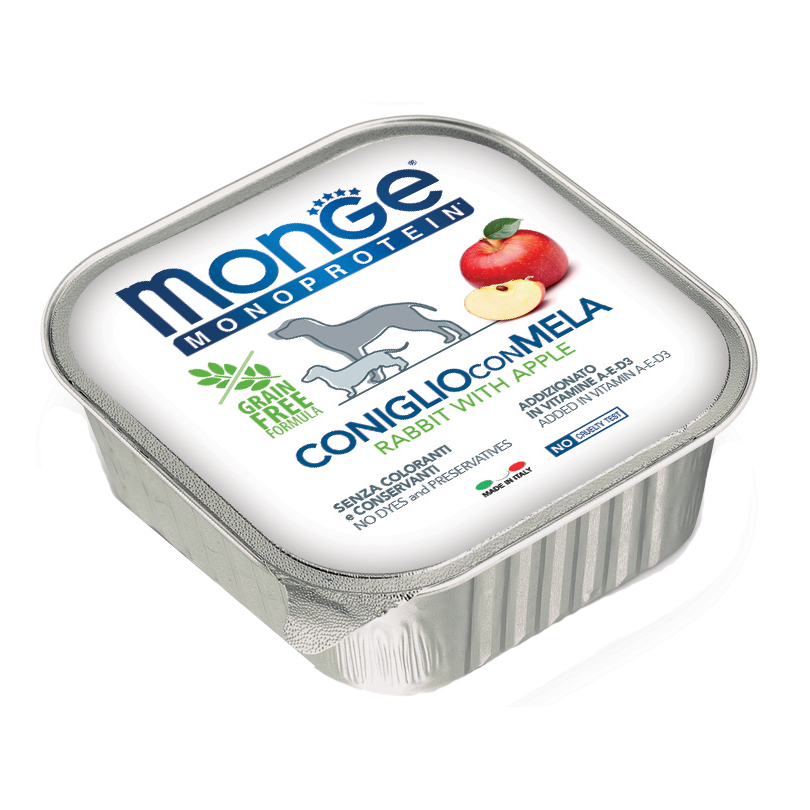 Monge Cane Monoprotein Vaschetta Adulto Coniglio &amp; Mela 150 Gr