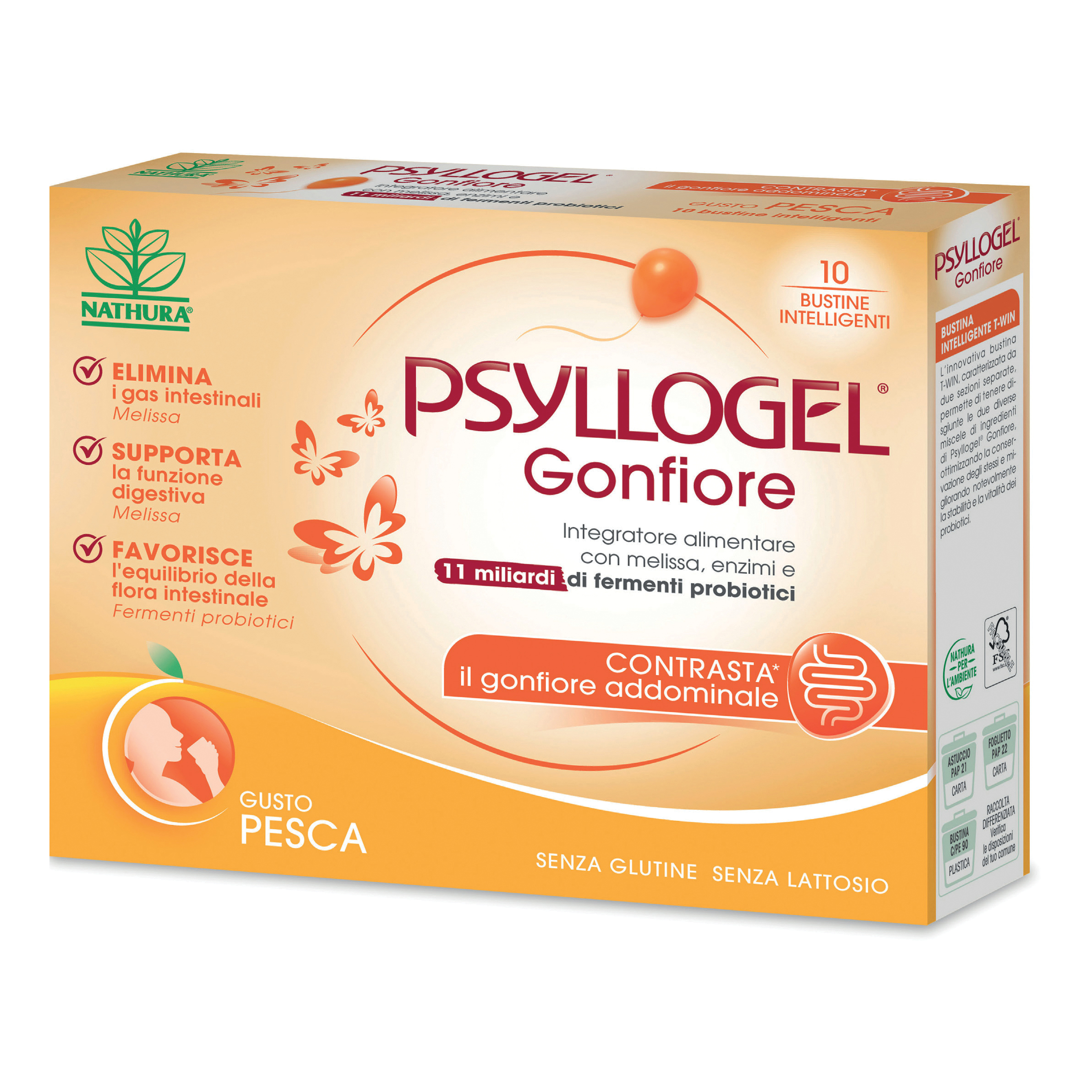 Psyllogel Gonfiore Integratore Funzione Intestinale Gusto Pesca 10 Bustine
