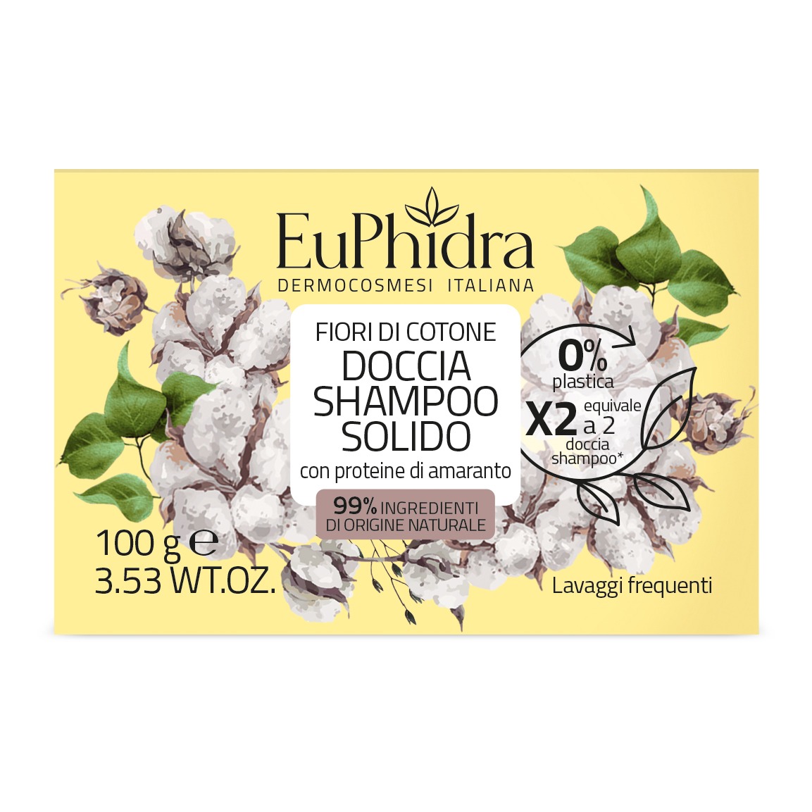 Euphidra doccia shampoo solido fiori di cotone 100 g