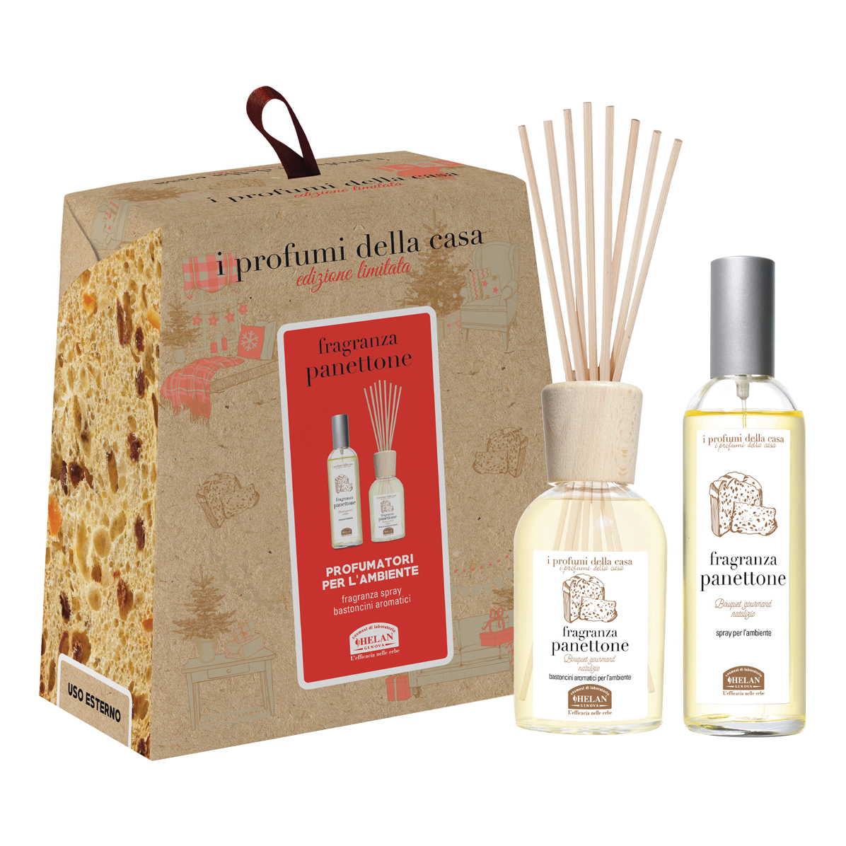 I profumi della casa set panettone 1 spray ambiente 100 ml + bastoncini aromatici ambiente 100 ml
