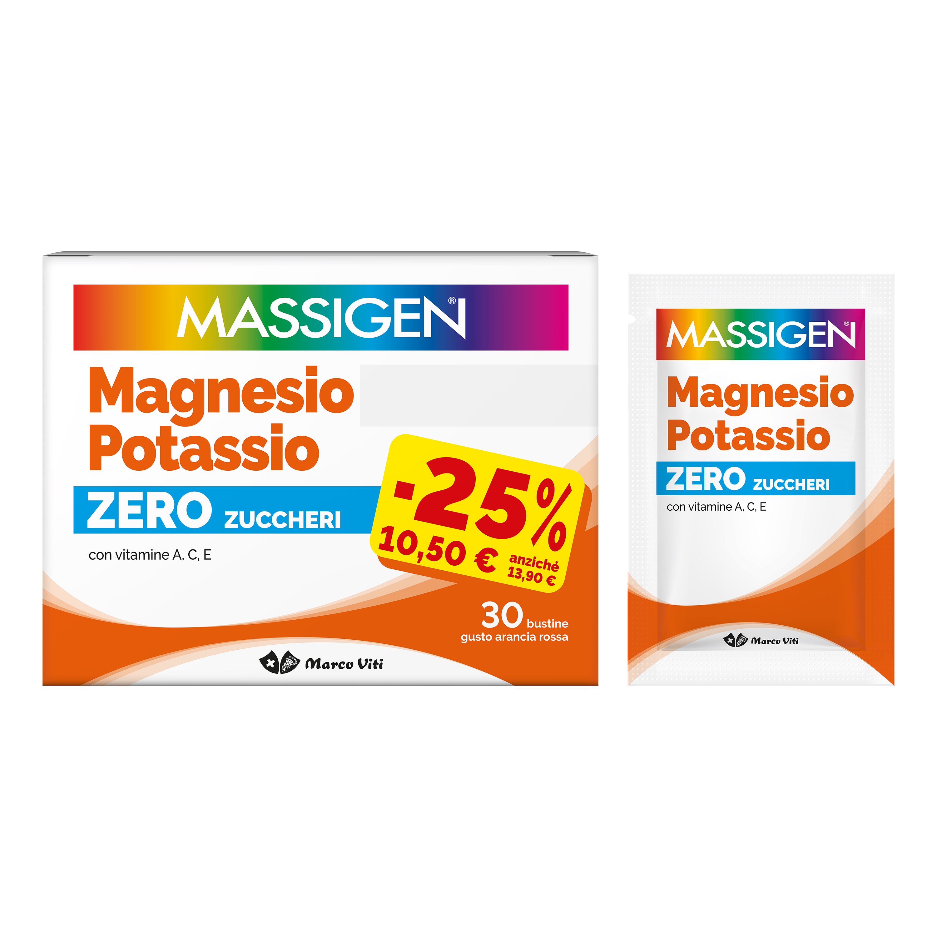 Massigen Magnesio e Potassio Zero Zuccheri Integratore con Vitamine 30 Bustine