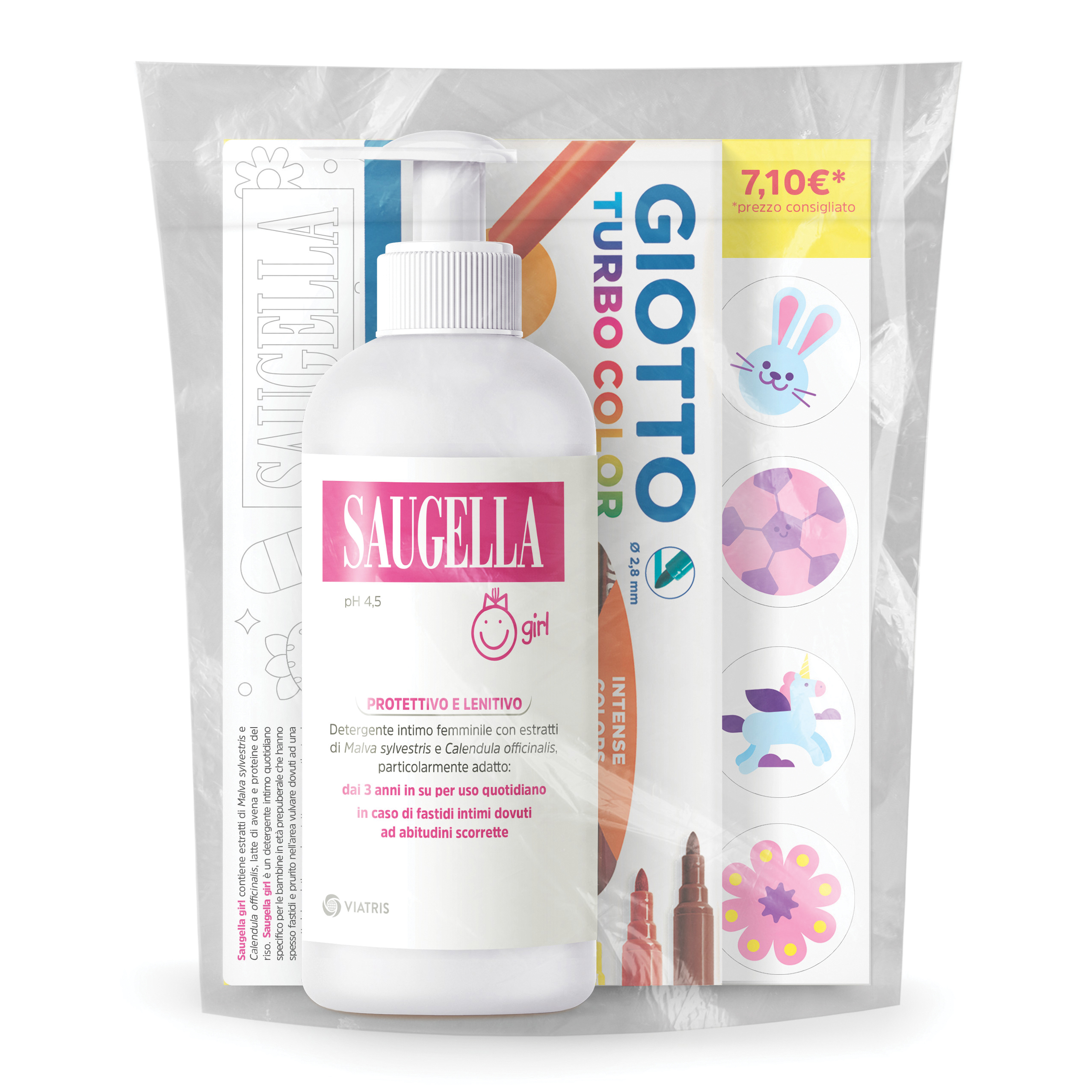 Saugella bundle girl detergente intimo protettivo e lenitivo ph 4,5 200 ml + giotto turbo color