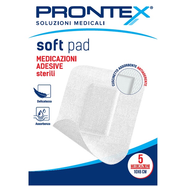 Medicazione adesiva sterile prontex soft pad 10x6 cm 5 pezzi