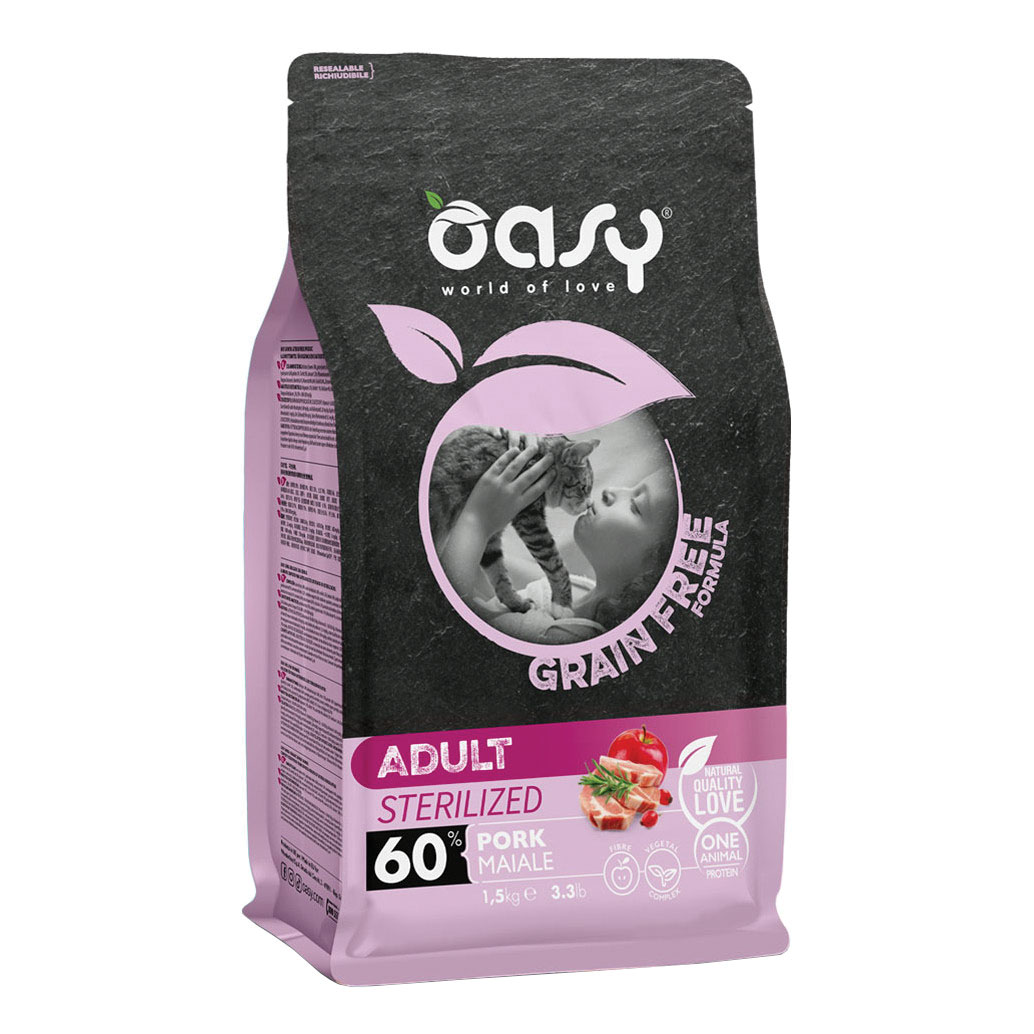 Oasy Gatto Grain Free Adulto Sterilizzato Maiale 1,5 Kg