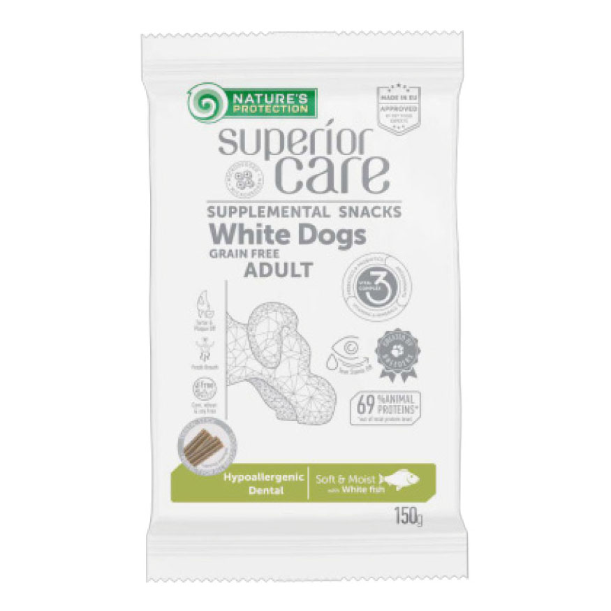 Nature's protection superior care dog snack white adult hypoallergenic dental grain free white fish 150 g
