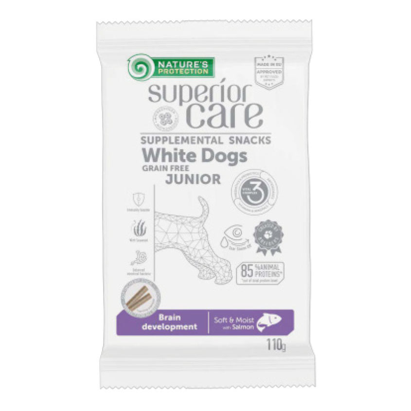 Nature's Protection Superior Care Dog Snack White Junior Brain Development Grain Free Salmon 110 G