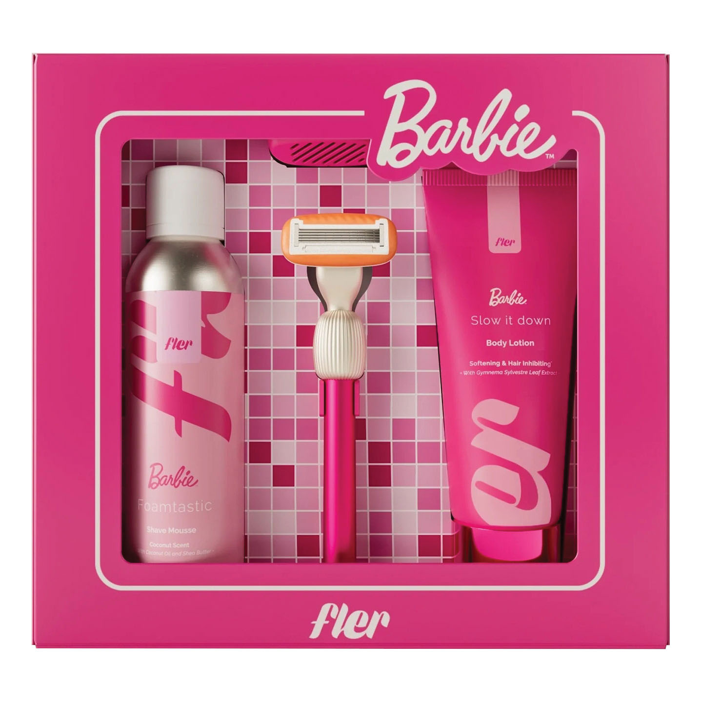 Fler cofanetto that pink set barbie 1 set rasoio e cover da viaggio + 1 mousse rasatura + 1 crema corpo post depilazione