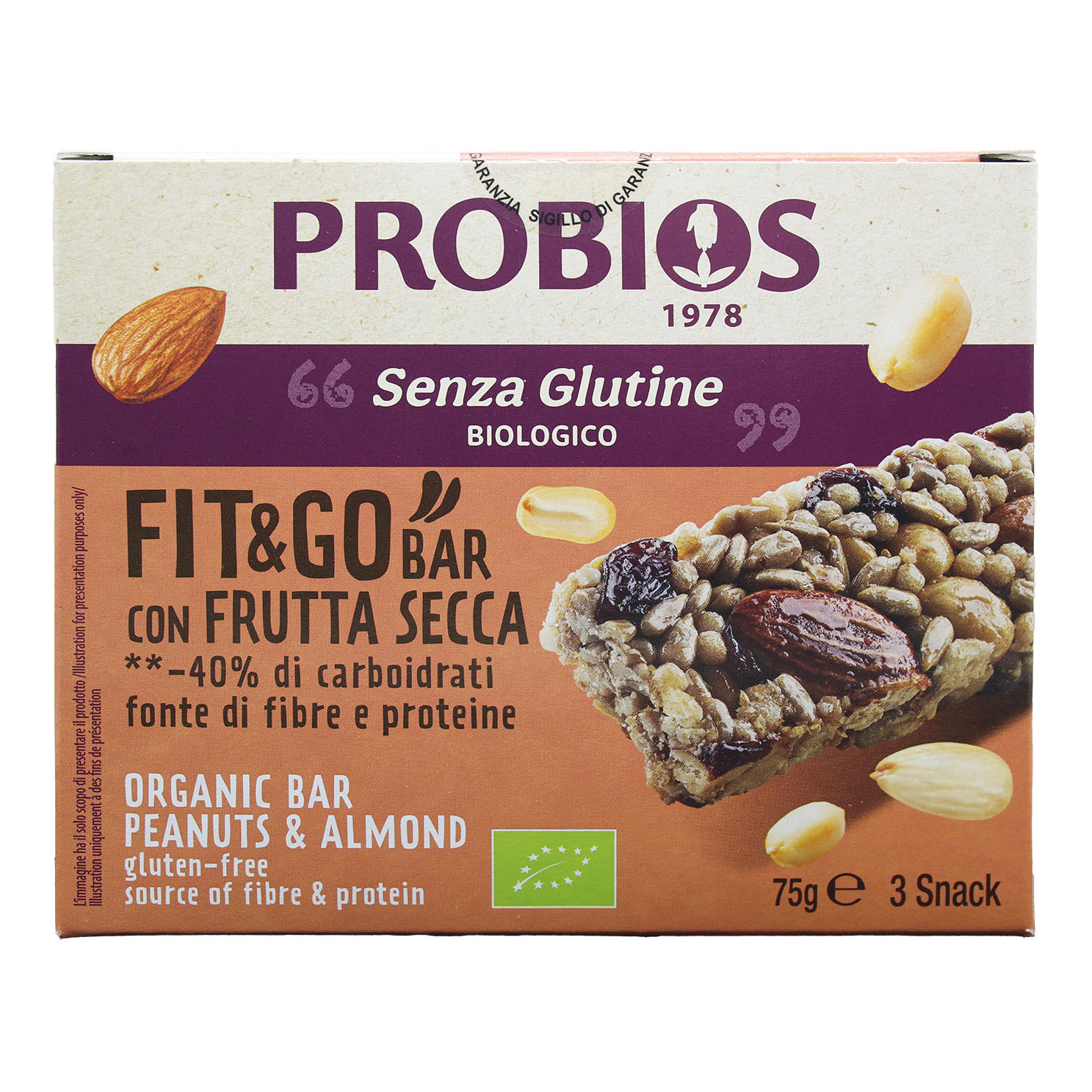 Probios fit&amp;go barretta frutta secca 3 pezzi da 25 g