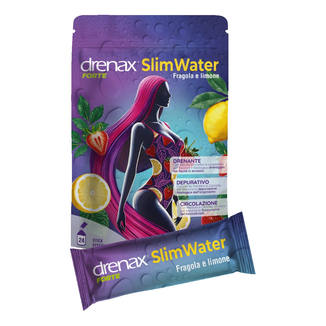 Drenax Forte Slim Water Fragola e Limone 24 Bustine