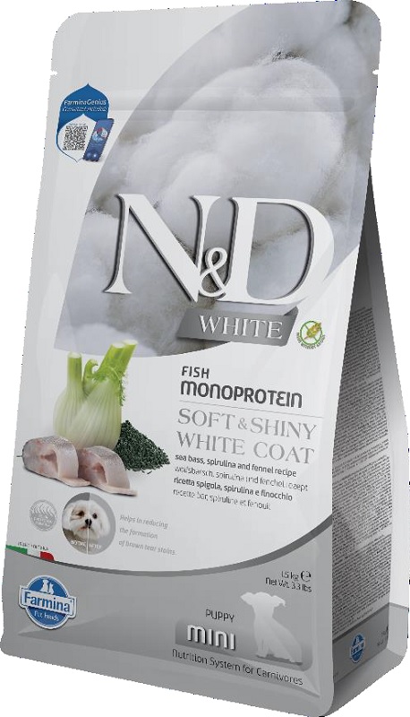 N&amp;d white dog seabass spirulina fennel puppy mini 1,5 kg