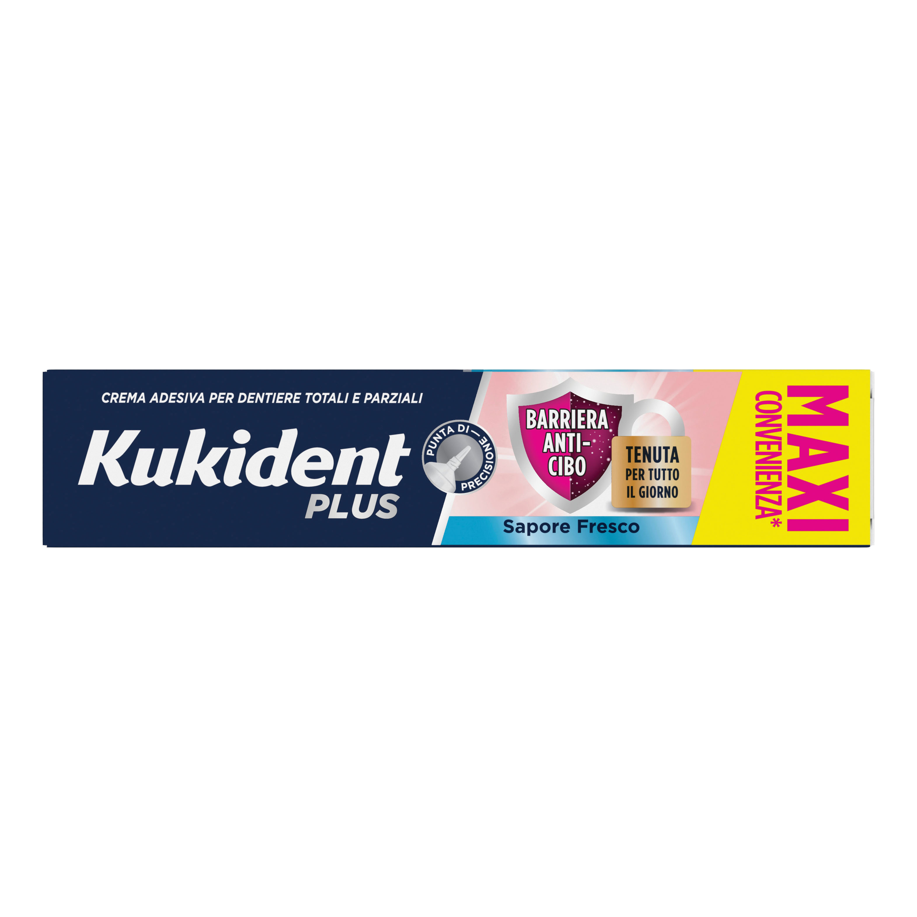 Kukident Plus Barriera Anti-Cibo MAXI Crema Adesiva Dentiere Totali e Parziali Sapore Fresco 47g