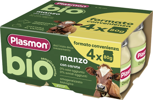 Plasmon bio omogeneizzato manzo e carote 4 pezzi da 80 g