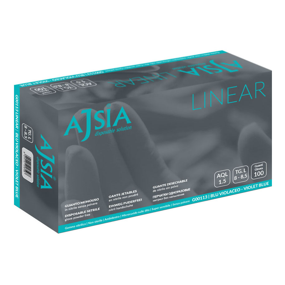 Guanto monouso in nitrile senza polvere ajsia linear blu violaceo medium 100 pezzi
