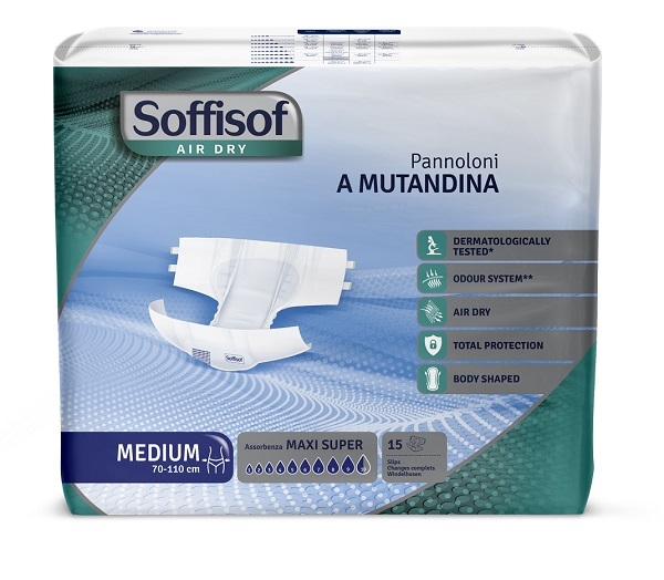 Pannolone mutanda soffisof air dry m 70-110cm assorbenza maxi super 15 pezzi