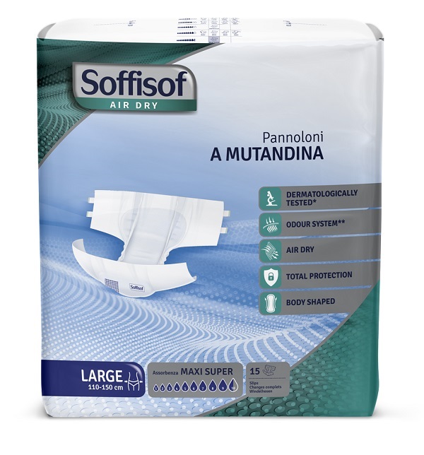 Pannolone mutanda soffisof air dry l 110-150cm assorbenza maxi super 15 pezzi
