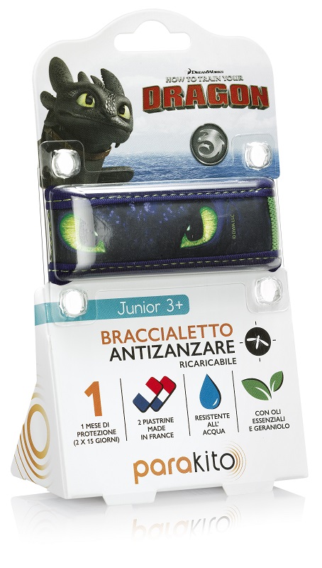 Parakito universal braccialetto antizanzare ricaricabile junior 3+ dragon testa